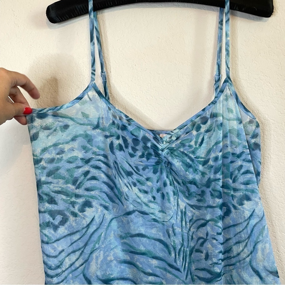 Victoria’s Secret Blue Slip Dress Nightie Y2K Animal Print Sheer Mini Size Large - Picture 3 of 10